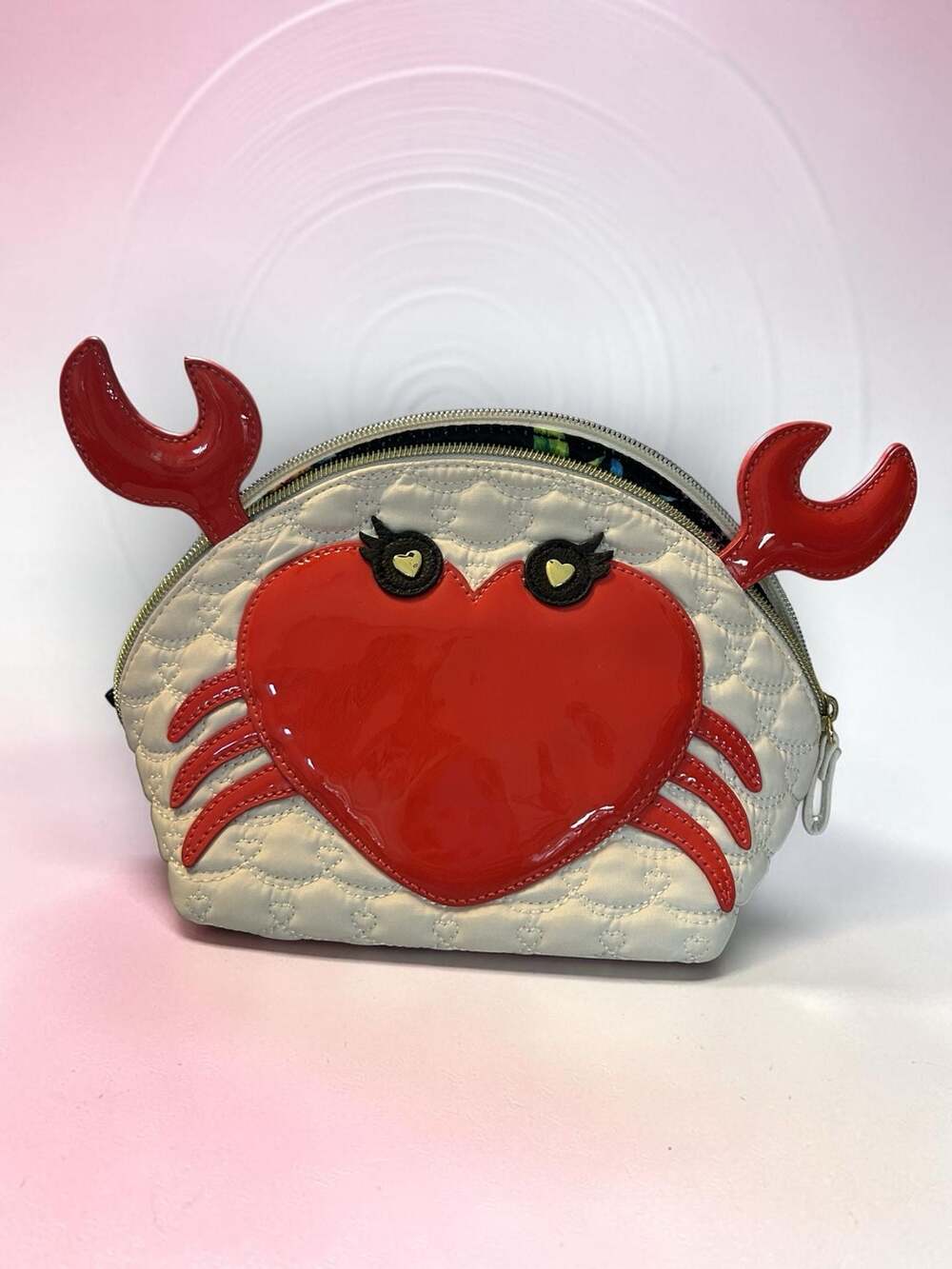 Betsey Johnson Kitsch Crab Heart Quilted Cosmetic Clutch